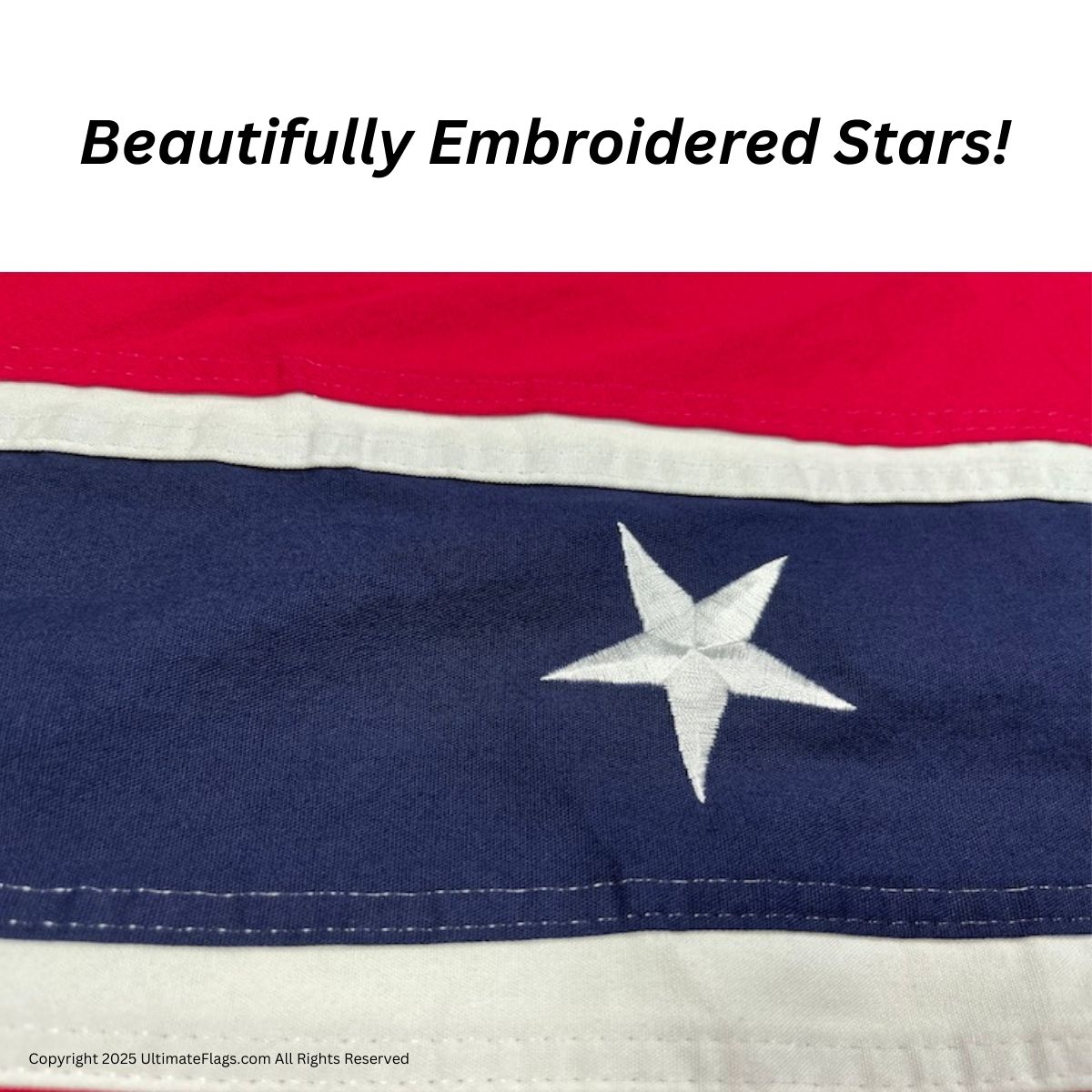 Beautifully embroidered stars on a vibrant flag, showcasing high-quality craftsmanship at an affordable price. Perfect for those looking to buy online and find the best deals on flags. Shop now at UltimateFlags.com.