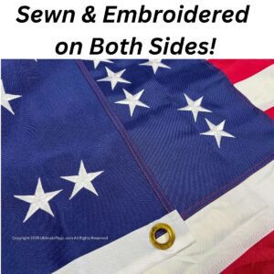 High-quality American flag showcasing sewn and embroidered details on both sides, perfect for outdoor display. Buy online for cheap and affordable options that stand out. Discover the best flags at UltimateFlags.com.