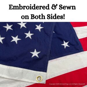 High-quality American flag featuring detailed embroidery and sewn construction on both sides, perfect for outdoor display. Buy online for the best affordable options at UltimateFlags.com.
