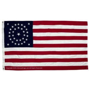 American flag design featuring red and white stripes with a blue field and white stars, symbolizing patriotism. This affordable flag is perfect for outdoor display or indoor decoration. Buy online for the best deals at UltimateFlags.com.