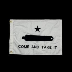 This image features a "Come and Take It" flag, showcasing a bold design with a star and cannon symbol, perfect for patriotic displays. Ideal for those looking to buy online at affordable prices, this flag is a best choice for enthusiasts. Find this affordable flag and more at UltimateFlags.com.