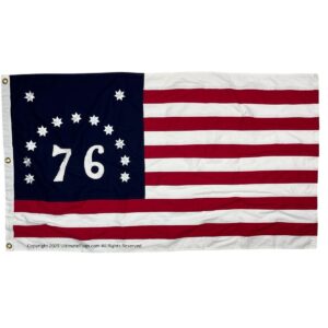 76 Flag featuring a patriotic design with red and white stripes and a blue field. This affordable flag is perfect for showcasing your love for American history. Buy online for the best deals at UltimateFlags.com.