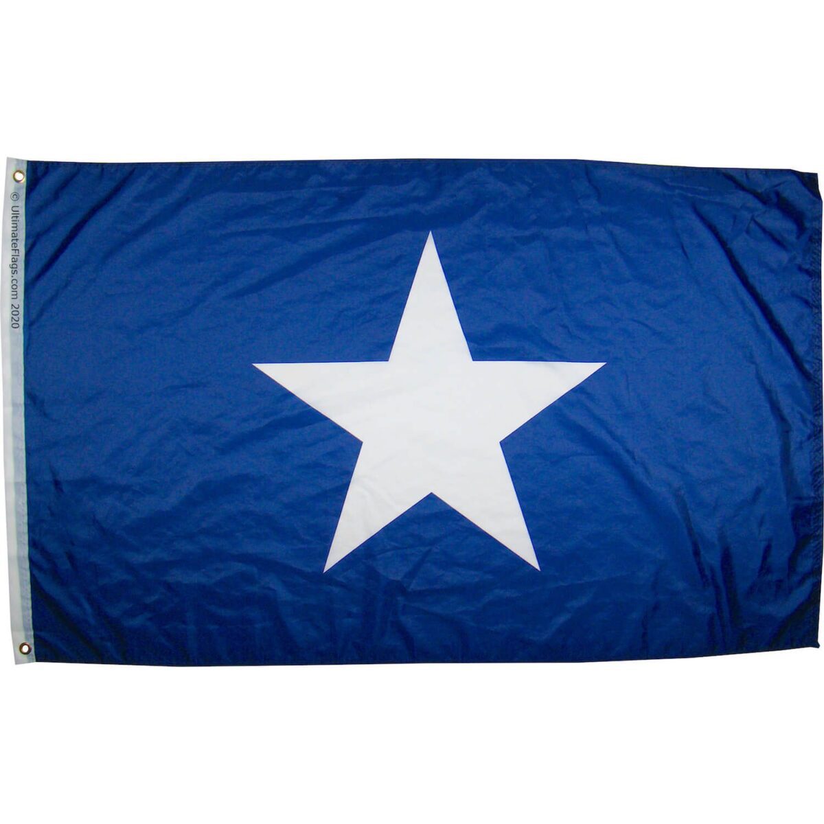 Blue flag featuring a prominent white star, perfect for showcasing your patriotism or for decorative purposes. This flag is a cheap and affordable option for anyone looking to buy online. Discover the best deals on flags at UltimateFlags.com.