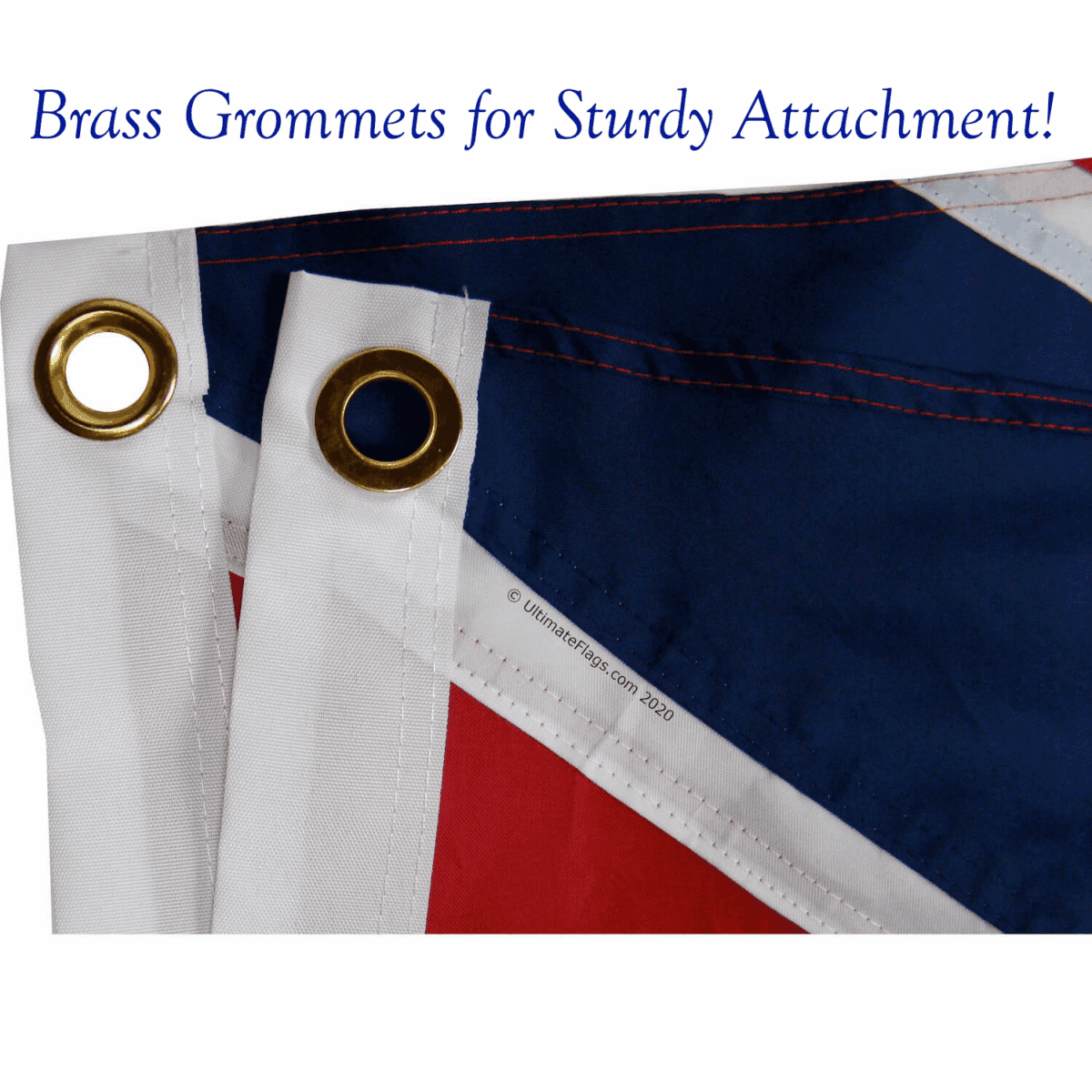 Image showcasing durable brass grommets designed for sturdy attachment on flags, perfect for those seeking cheap and affordable options. Ideal for customers looking to buy online the best quality flags. Visit UltimateFlags.com for more details.