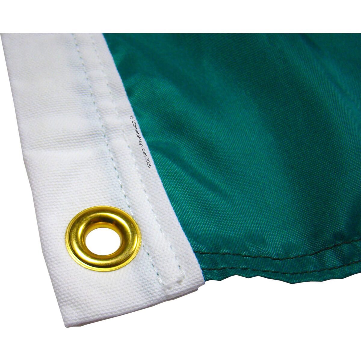 High-quality green flag detail with brass grommet, perfect for outdoor use. Buy online at affordable prices for the best selection of flags. Discover cheap options at UltimateFlags.com.