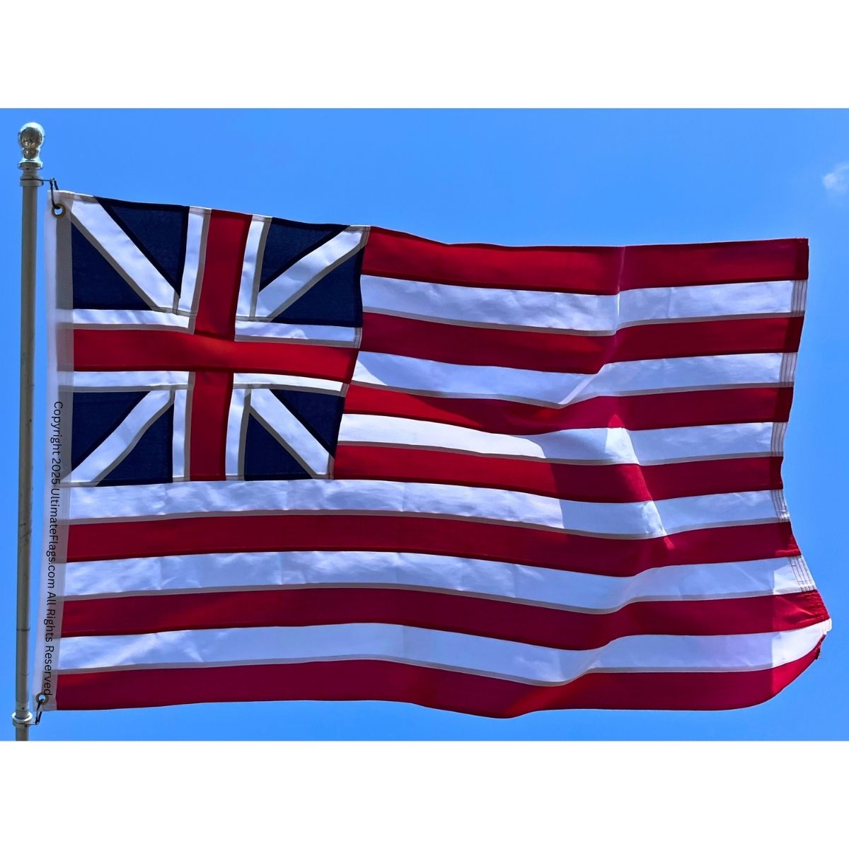 This image showcases a beautifully crafted historical flag featuring a combination of the Union Jack and red and white stripes. Perfect for collectors or as a decorative piece, this flag is a cheap and affordable option for anyone looking to buy online. Discover the best selection at UltimateFlags.com.