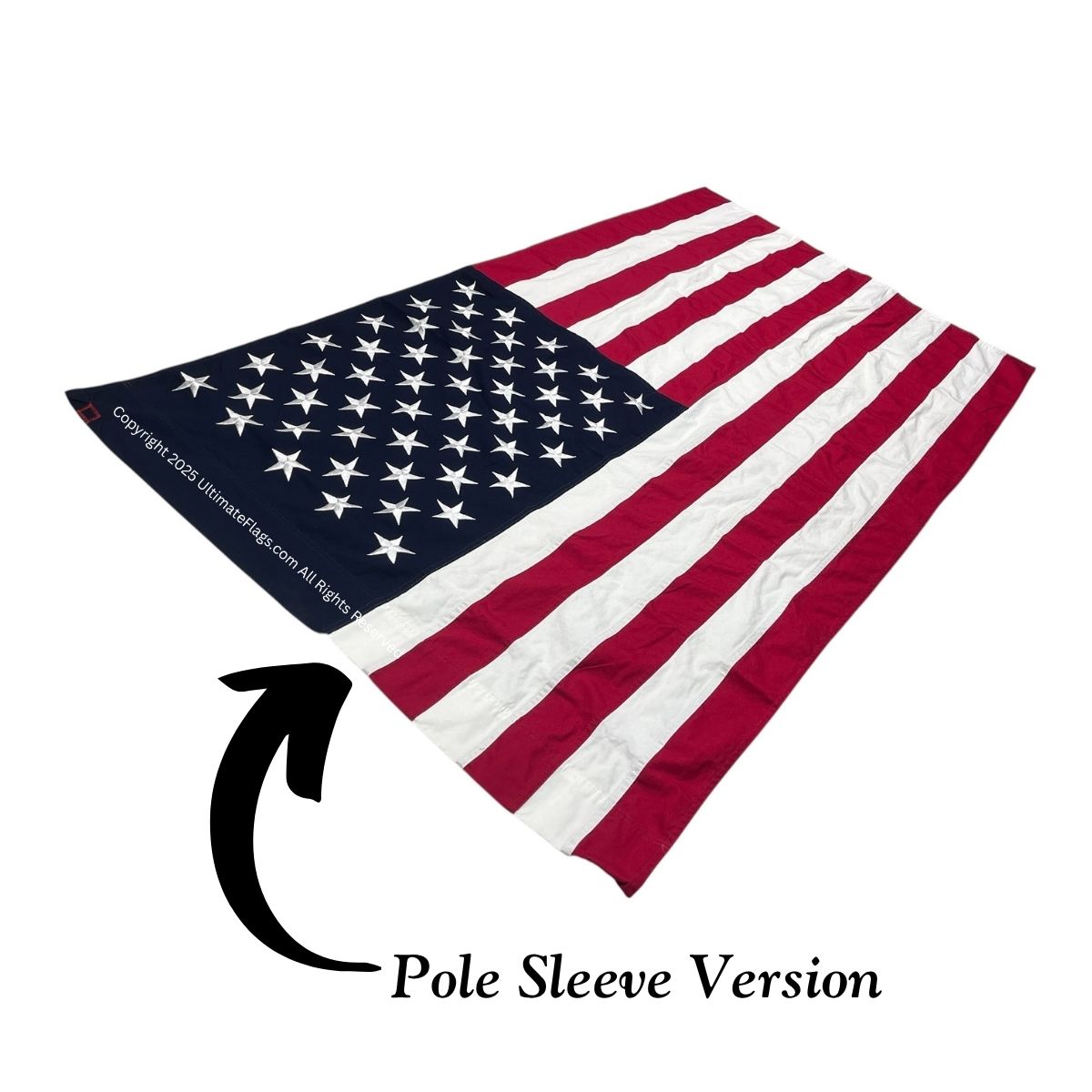 American flag featuring a pole sleeve version for easy display, ideal for patriotic events and home decoration. Buy online for cheap and affordable options at UltimateFlags.com.