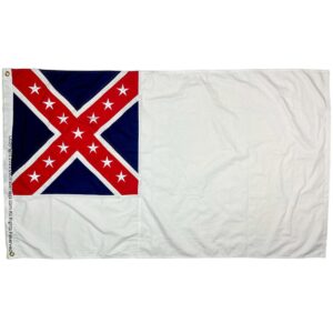 Confederate flag design featuring a distinctive blue and red cross with white stars on a white background, ideal for collectors and enthusiasts. This affordable flag is perfect for outdoor display or indoor decoration. Buy online for the best deals at UltimateFlags.com.