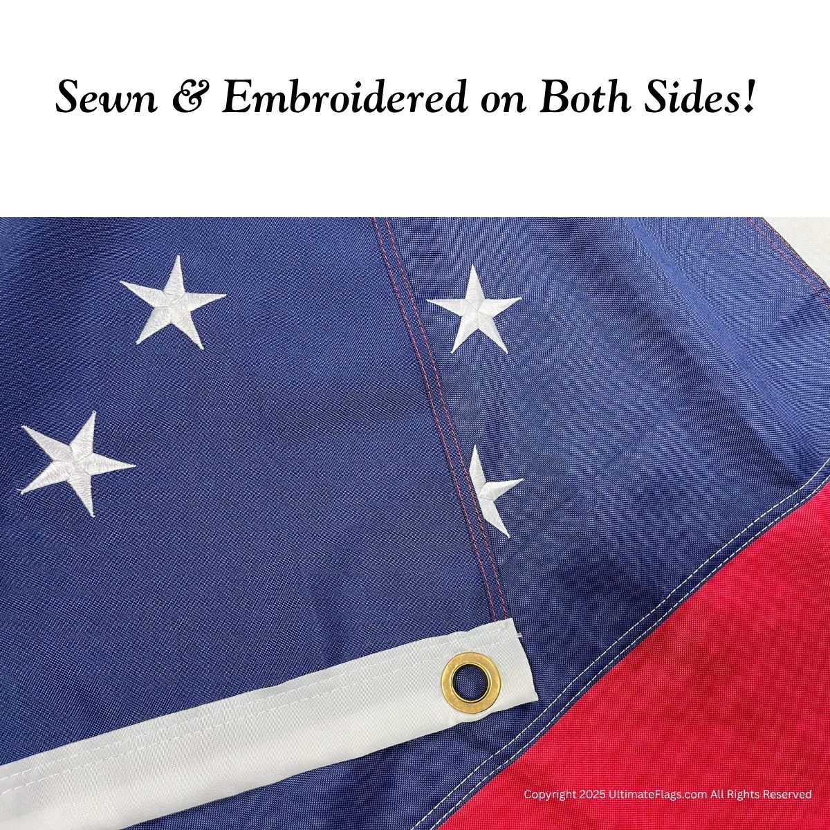 High-quality American flag showing intricate details of the sewn and embroidered design on both sides, perfect for those seeking cheap and affordable flags. Ideal for patriotic displays, this flag is one of the best options to buy online. Visit UltimateFlags.com for more details.