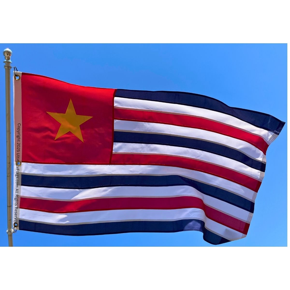 Vibrant flag featuring red and blue stripes with a yellow star, representing a unique design ideal for collectors and enthusiasts. Buy this affordable and stylish flag online at UltimateFlags.com to enhance your collection or show your support. Perfect for those seeking the best deals on flags!