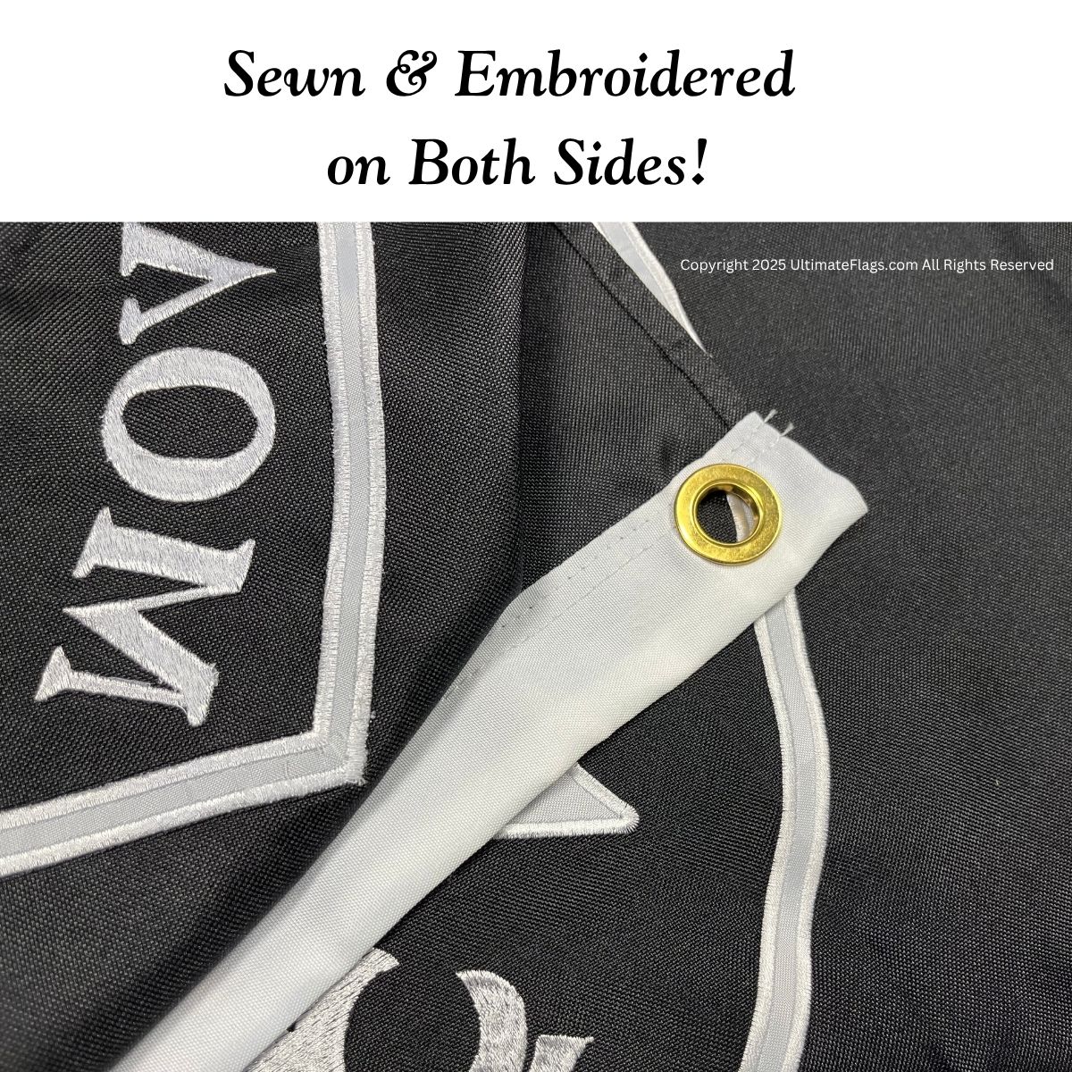 High-quality flag detail showcasing the sewn and embroidered features on both sides, perfect for those looking for cheap and affordable options. Buy online for the best selection of durable flags at UltimateFlags.com.