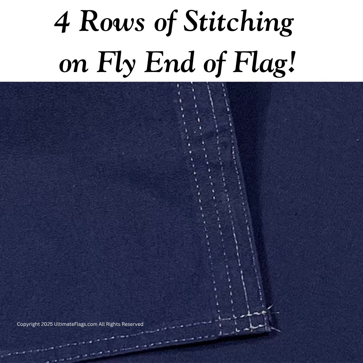 High-quality image showcasing 4 rows of stitching on the fly end of a flag, emphasizing durability and craftsmanship. Ideal for those seeking cheap and affordable flags that don’t compromise on quality. Best options available to buy online at UltimateFlags.com.