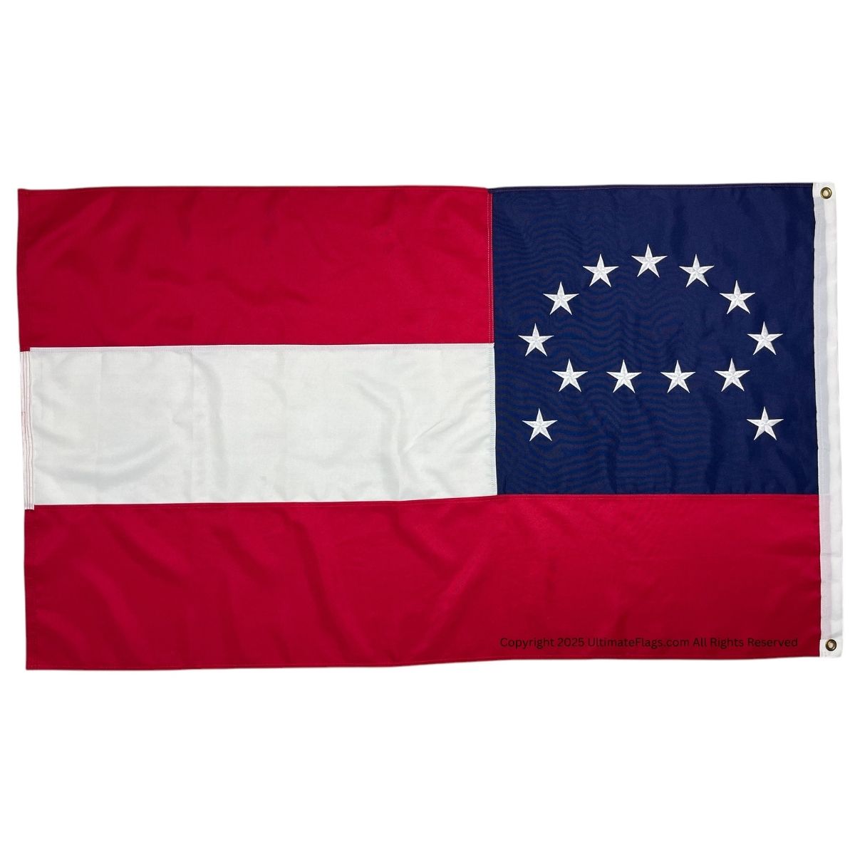 Historic Georgia state flag featuring a blue canton with stars and red and white stripes, perfect for collectors and history enthusiasts. Buy online at affordable prices and discover the best options for flags at UltimateFlags.com.
