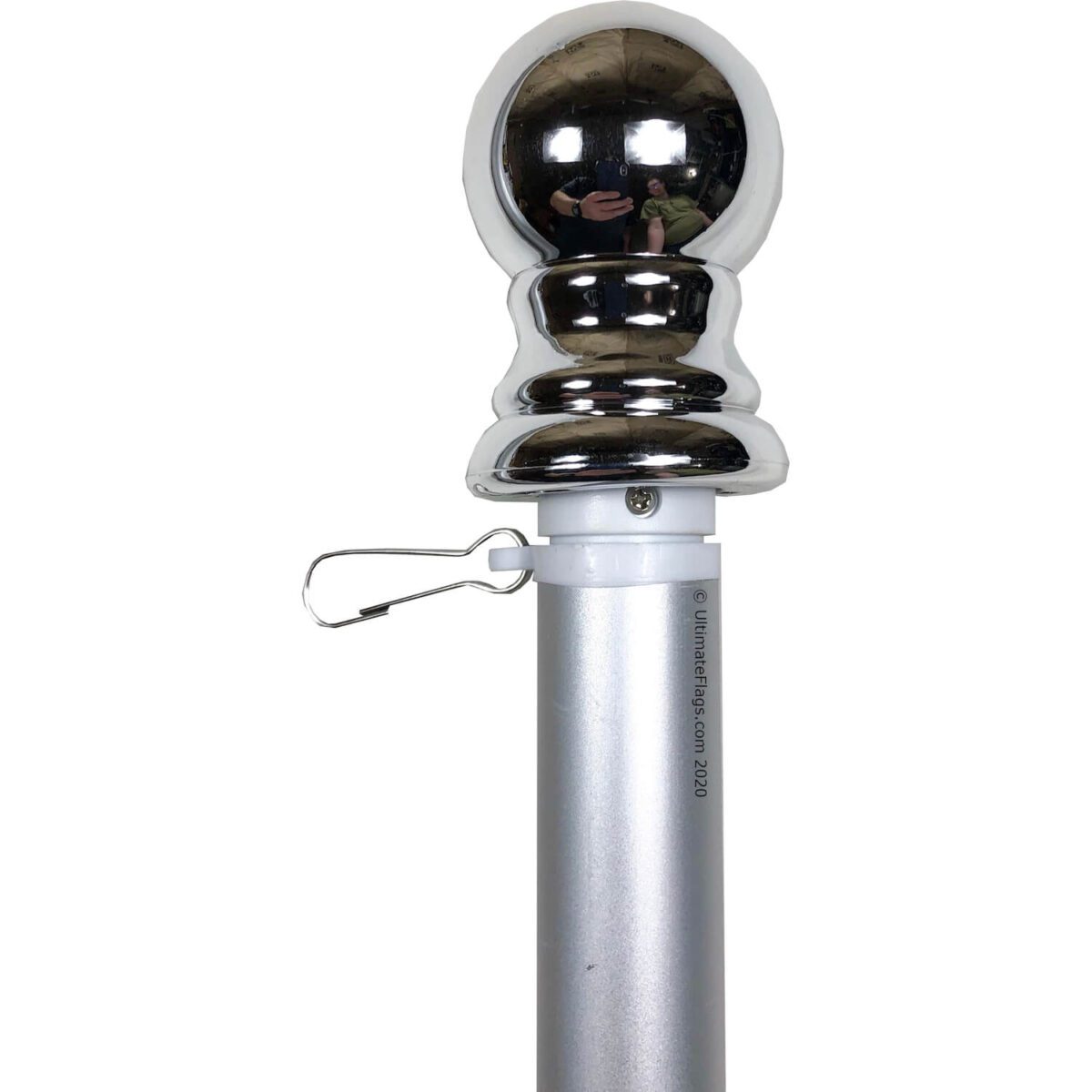 Chrome flagpole finial showcasing a sleek design, ideal for enhancing your flag display. This affordable and durable option is perfect for anyone looking to buy online. Discover the best selection at UltimateFlags.com.