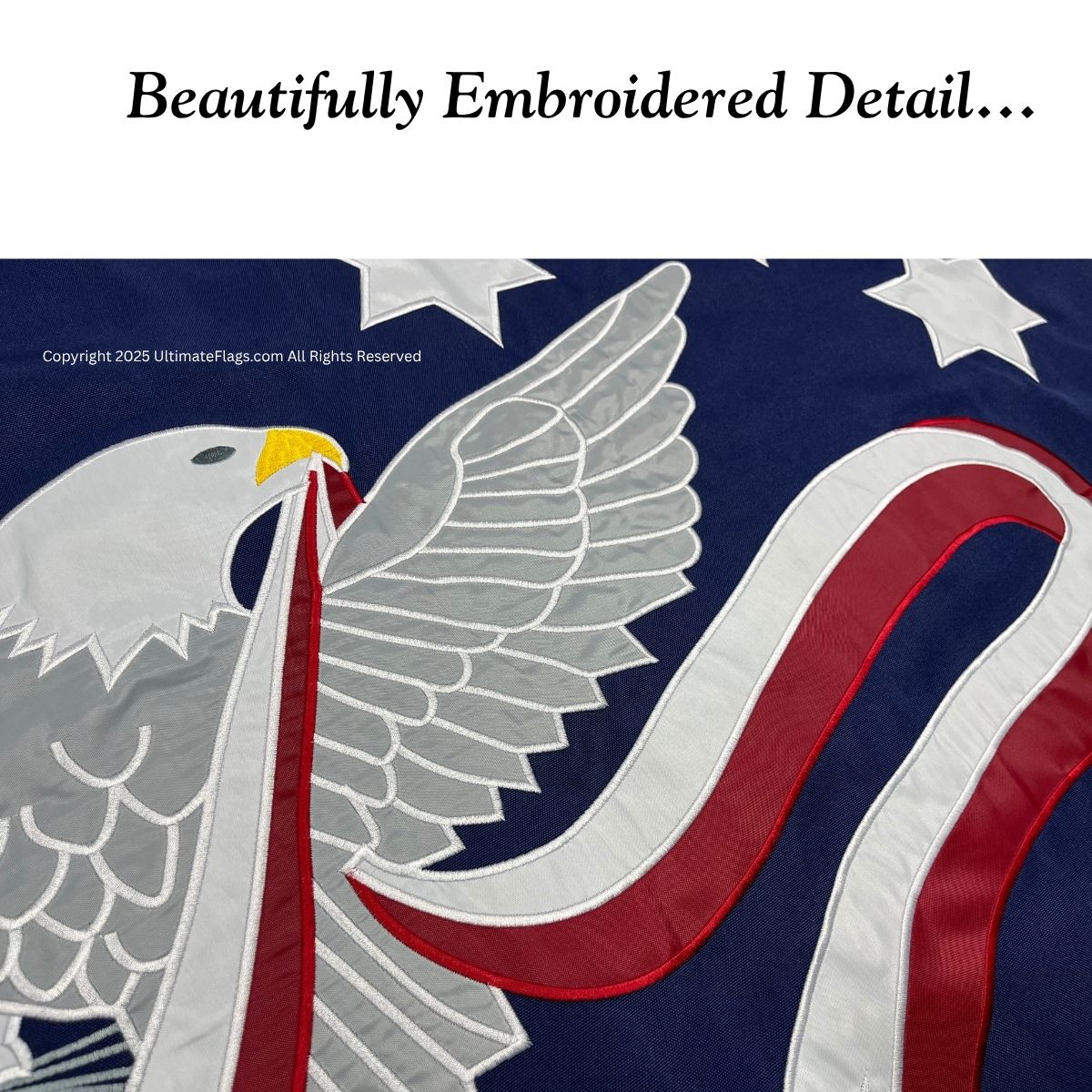 Beautifully embroidered eagle flag showcasing intricate details and vibrant colors, perfect for those seeking cheap and affordable flags. Buy online to find the best deals at UltimateFlags.com.