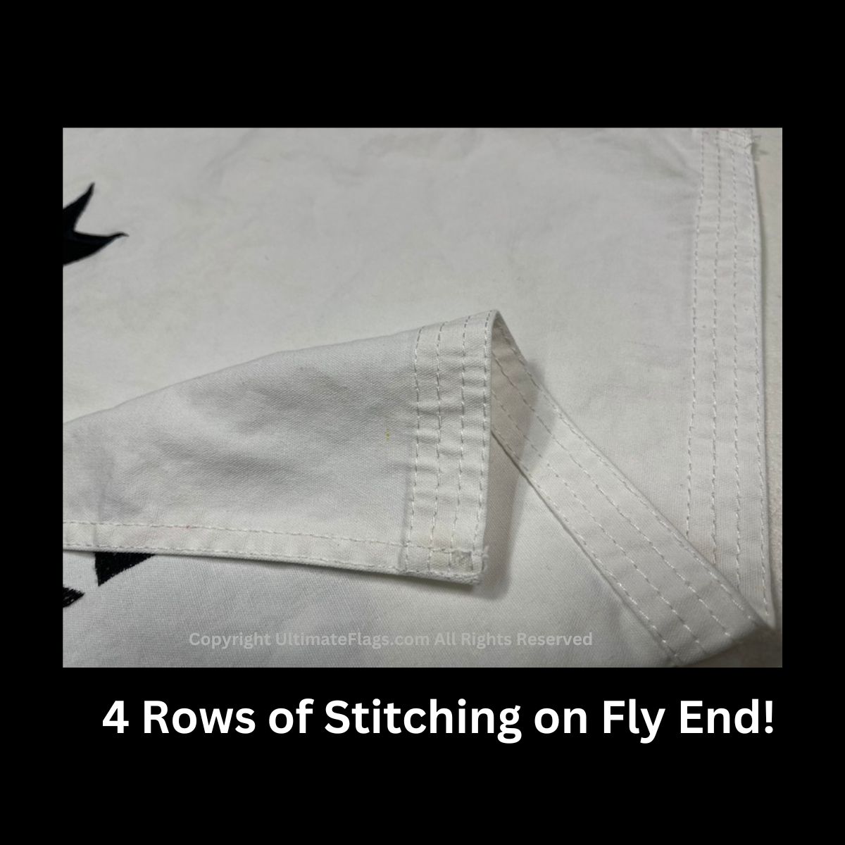Image showing 4 rows of durable stitching on the fly end of a flag, highlighting its quality and strength. Perfect for those looking to buy affordable and best flags online. Shop now at UltimateFlags.com for cheap and reliable options.