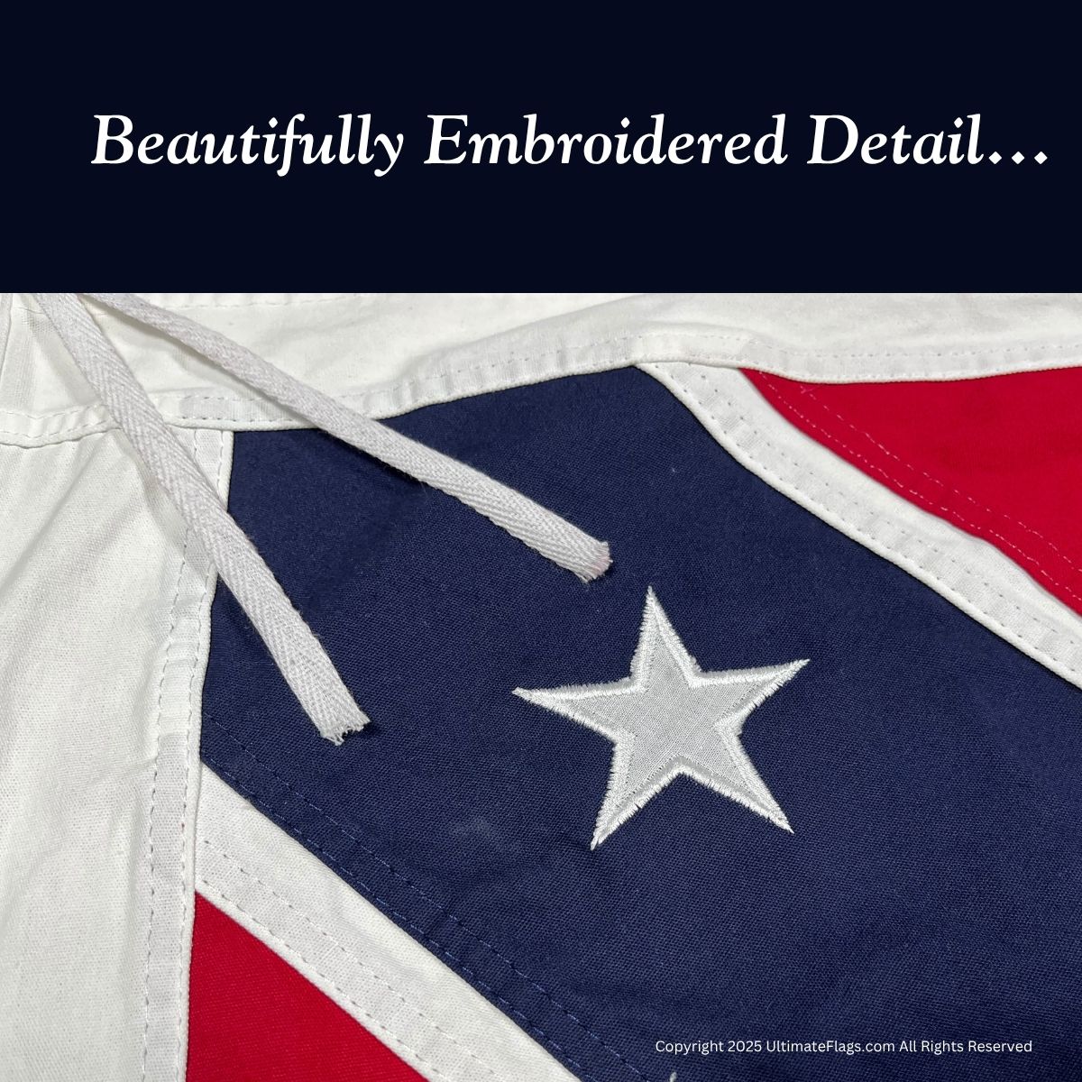 Beautifully embroidered detail showcasing a vibrant flag design, perfect for those looking to buy online at affordable prices. Discover the best deals on quality flags that won't break the bank. Visit UltimateFlags.com for more options.