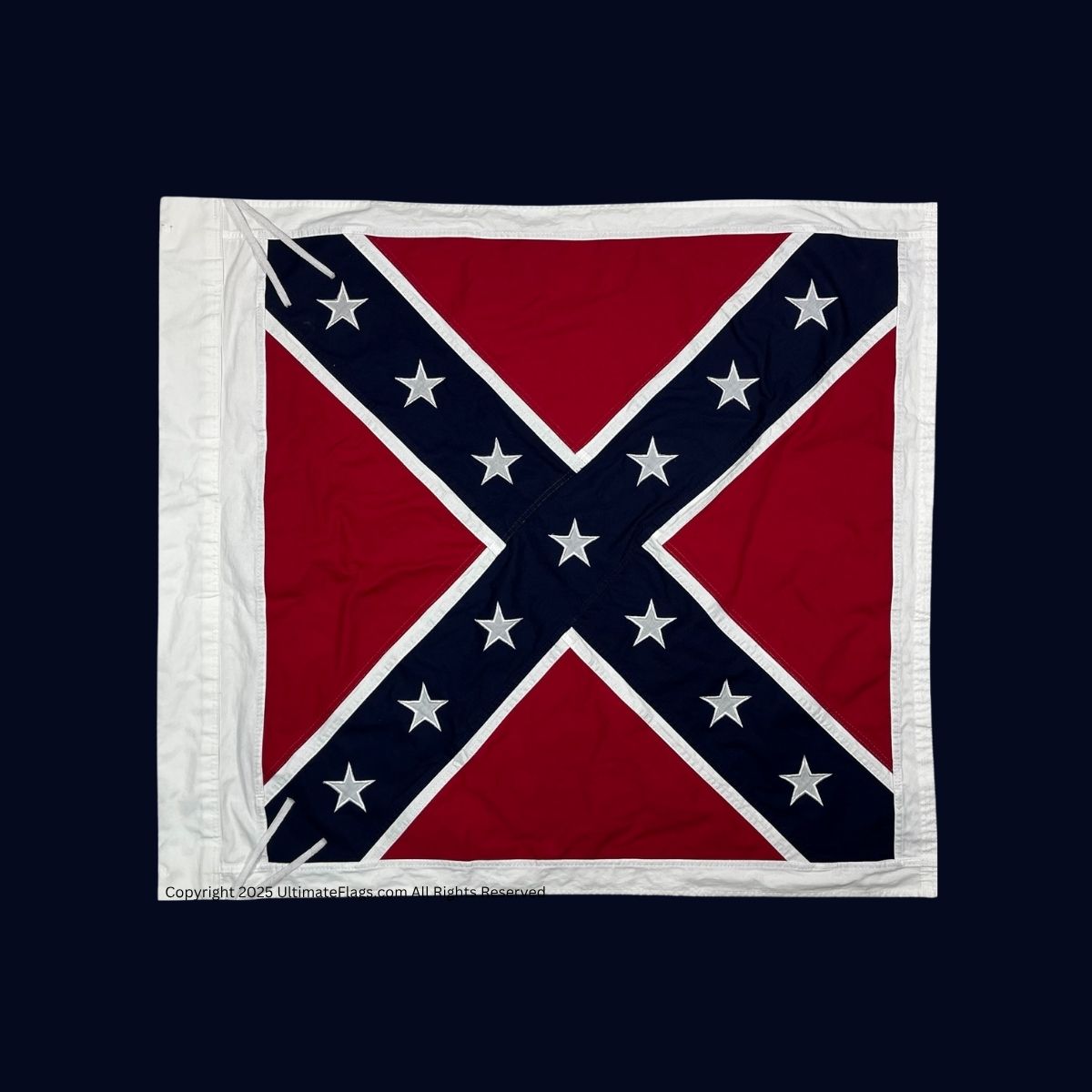 Confederate flag design featuring a red background with a blue diagonal cross and white stars, perfect for collectors and enthusiasts. Buy online at affordable prices for the best quality flags. Visit UltimateFlags.com.