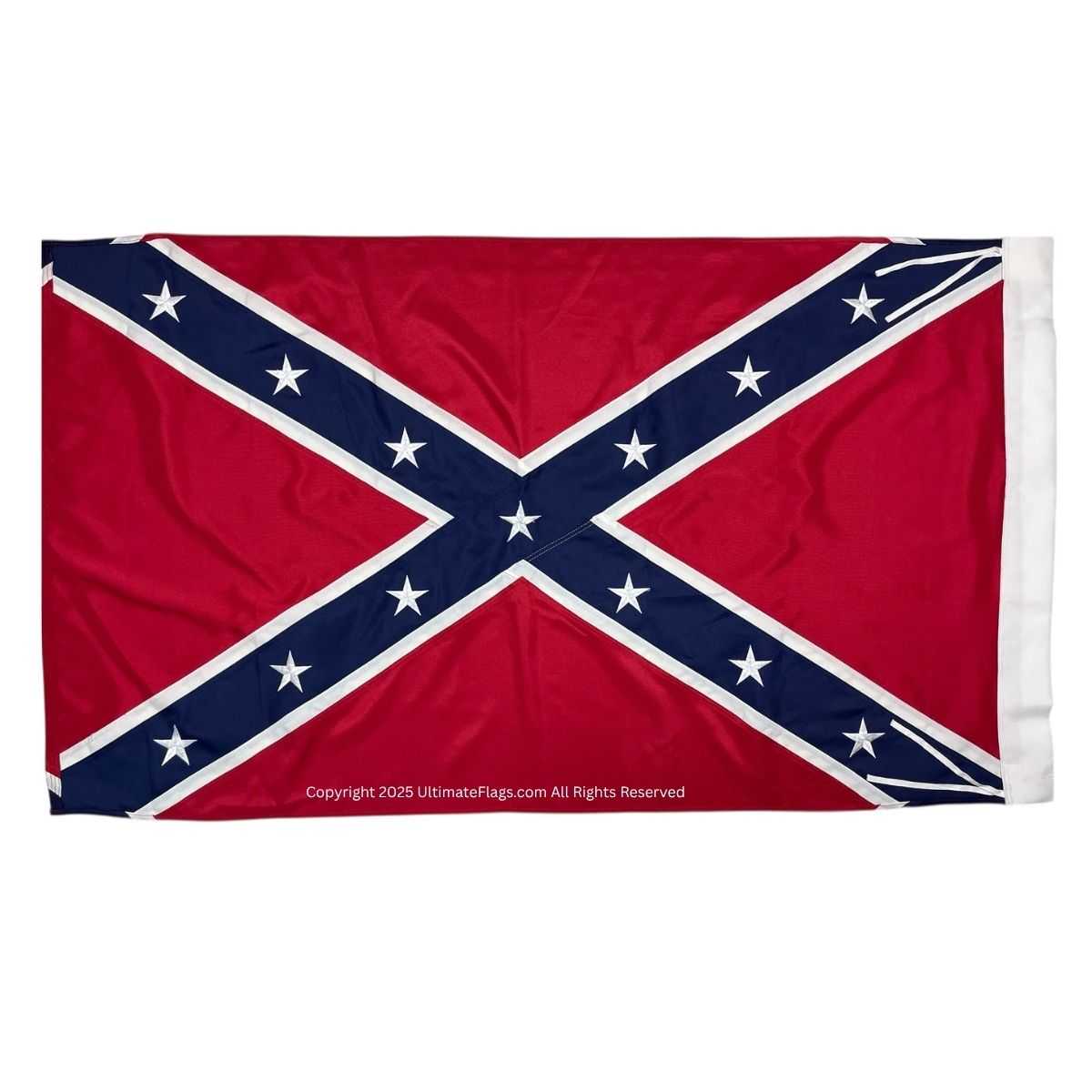 Confederate flag design featuring a blue cross with white stars on a red background, perfect for collectors and enthusiasts. Buy this affordable flag online for your display or decor. Check out UltimateFlags.com for the best deals!