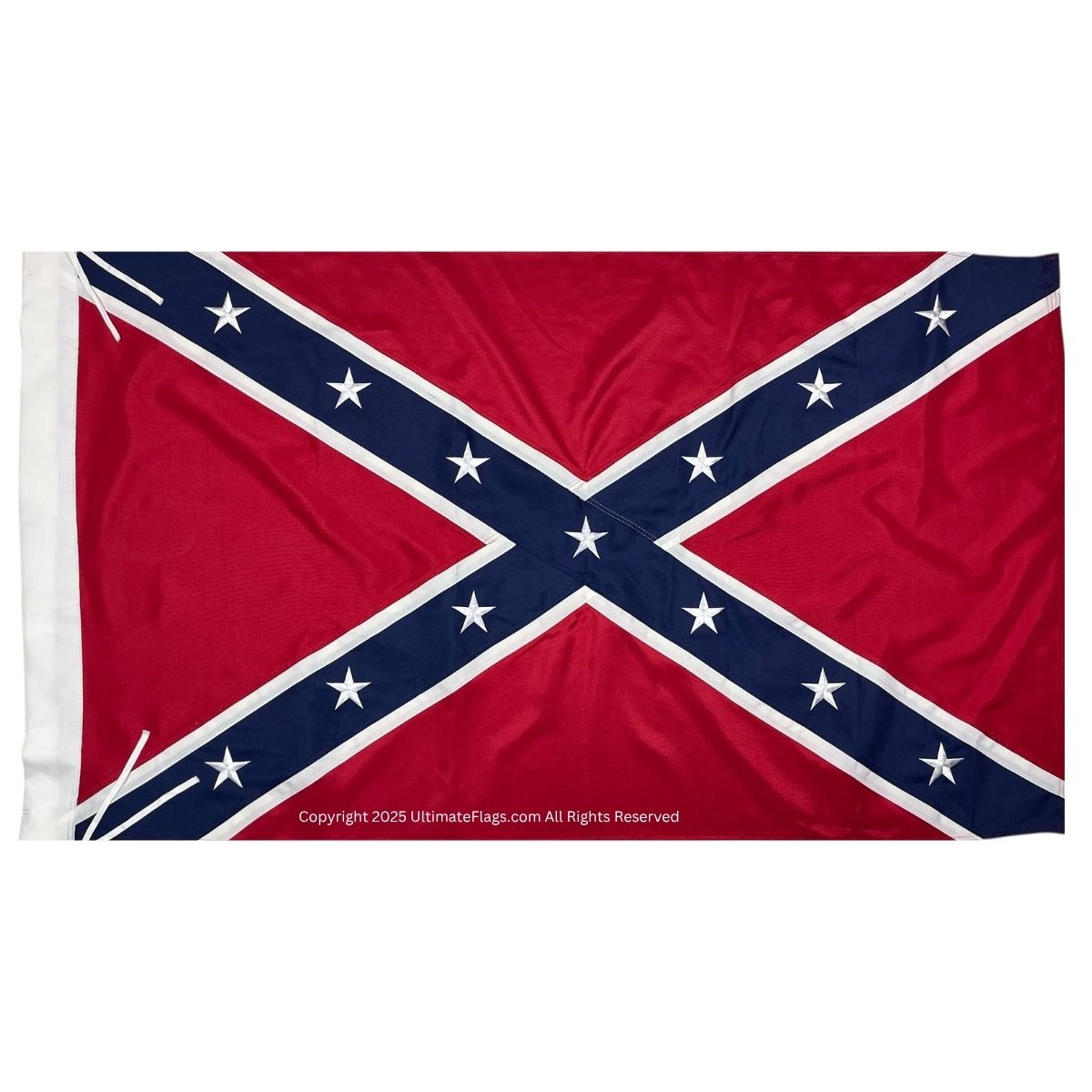 Confederate flag design featuring a bold red background with a blue X and white stars, perfect for collectors and enthusiasts. This affordable and high-quality flag is the best choice for those looking to buy online. Available at UltimateFlags.com.