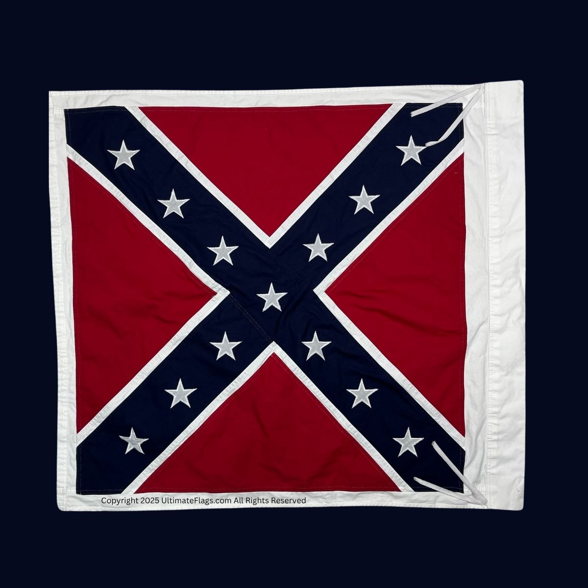 Confederate flag design featuring a blue saltire with white stars on a red background, ideal for collectors or as a decorative piece. Find cheap and affordable options to buy online at UltimateFlags.com.