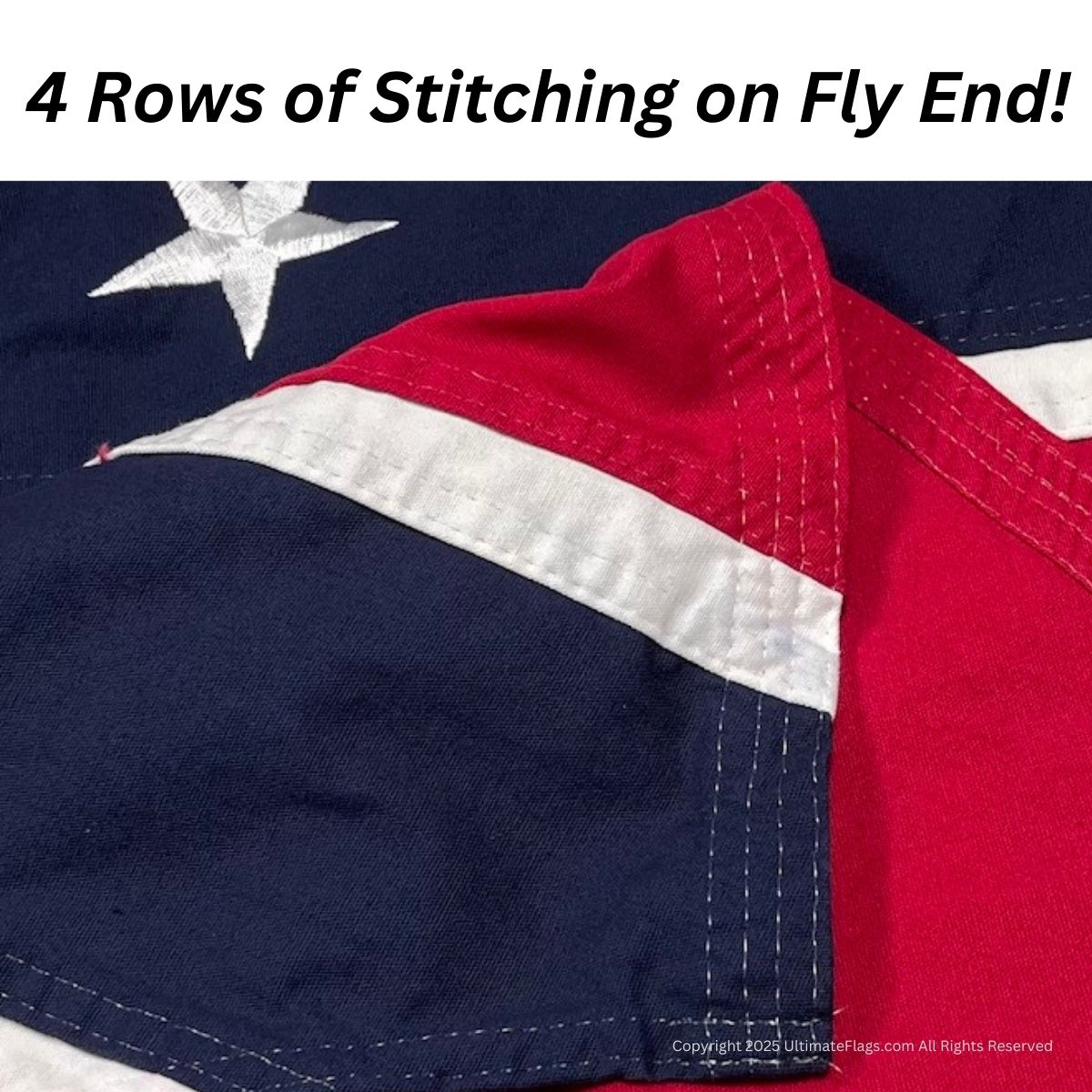 4 Rows of stitching on the fly end of a high-quality flag, showcasing durability and craftsmanship. This affordable option is perfect for those looking to buy online without compromising on quality. Discover the best flags at UltimateFlags.com.