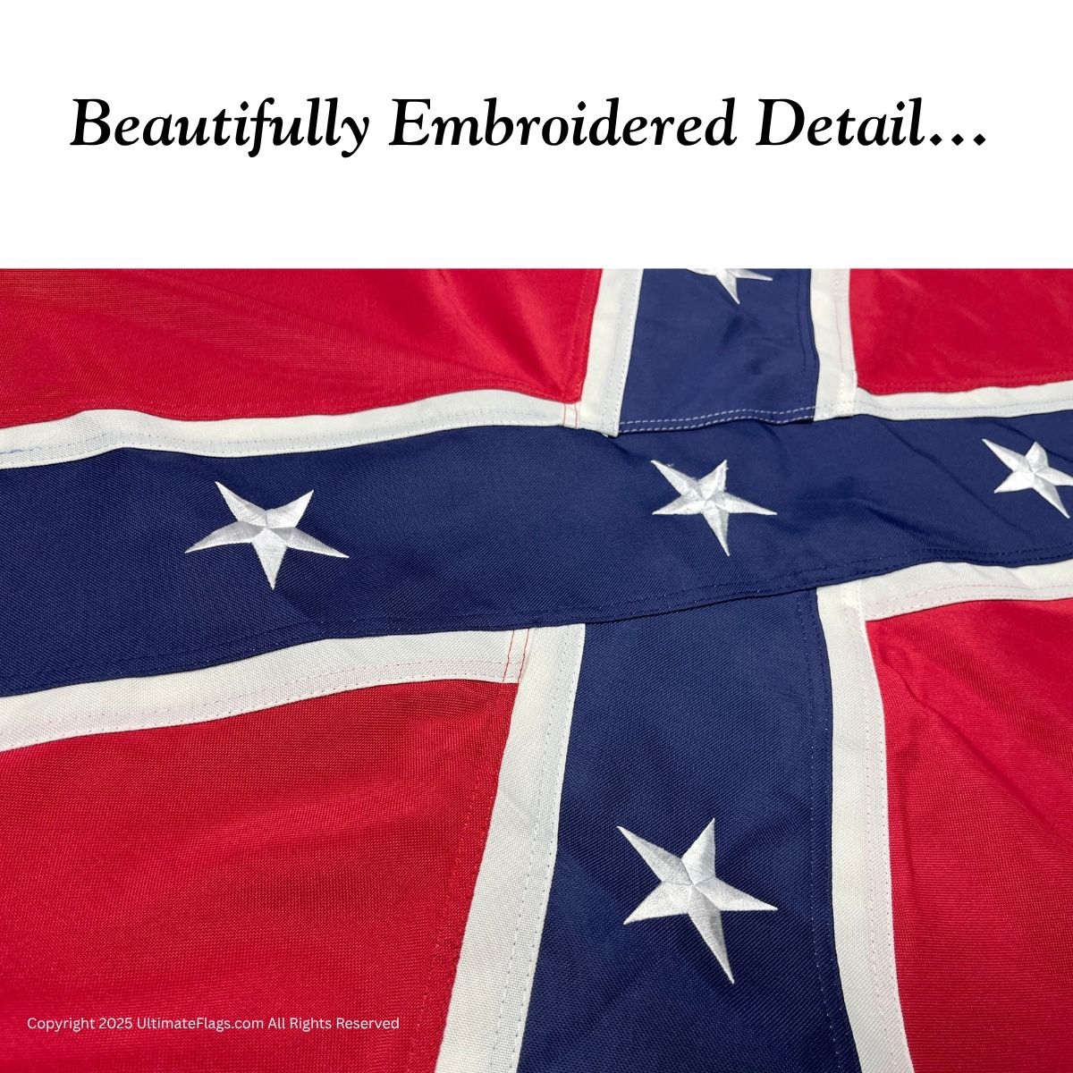 Beautifully embroidered detail of a flag featuring a striking design with red, white, and blue colors, showcasing affordable options for those looking to buy online. Explore the best deals for flags at UltimateFlags.com.