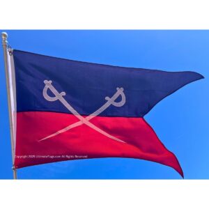 Flag featuring crossed swords on a blue background, representing strength and unity. Ideal for those looking for cheap and affordable flags to buy online. Find the best selection at UltimateFlags.com.