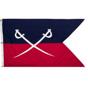 This image features a high-quality flag with a striking design of crossed swords on a navy and red background, perfect for enthusiasts and collectors. Buy this affordable flag online for the best prices at UltimateFlags.com.