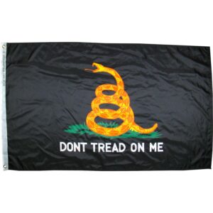 black dont tread on me snake flag with orange snake DTOM flags for sale