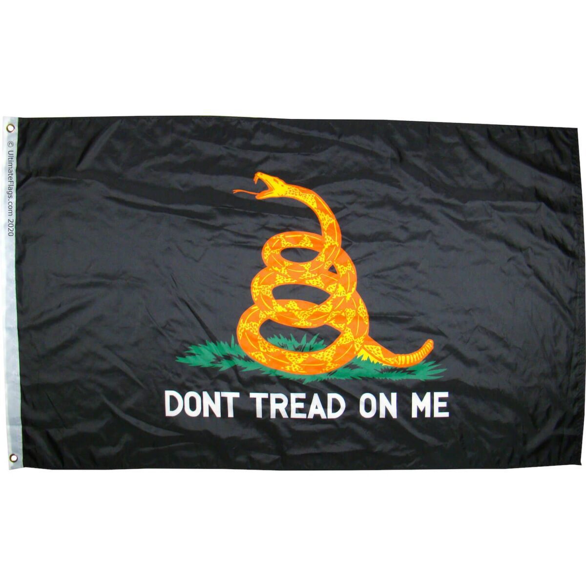 black dont tread on me snake flag with orange snake DTOM flags for sale