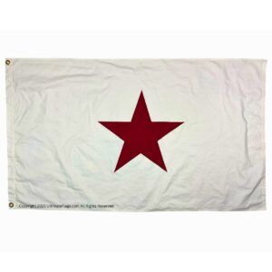 Red star flag on a white background, representing a bold design ideal for decoration or display. This flag is a cheap and affordable option to buy online, making it one of the best choices for flag enthusiasts. Available at UltimateFlags.com.