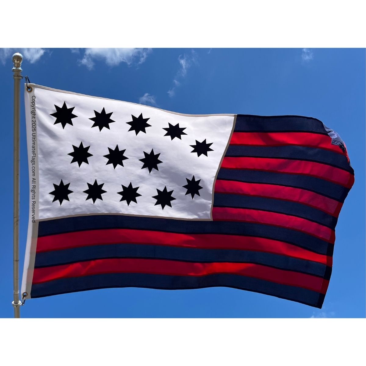 American flag design featuring black stars and red stripes, perfect for patriotic displays. Buy this affordable flag online for your home or event at UltimateFlags.com.