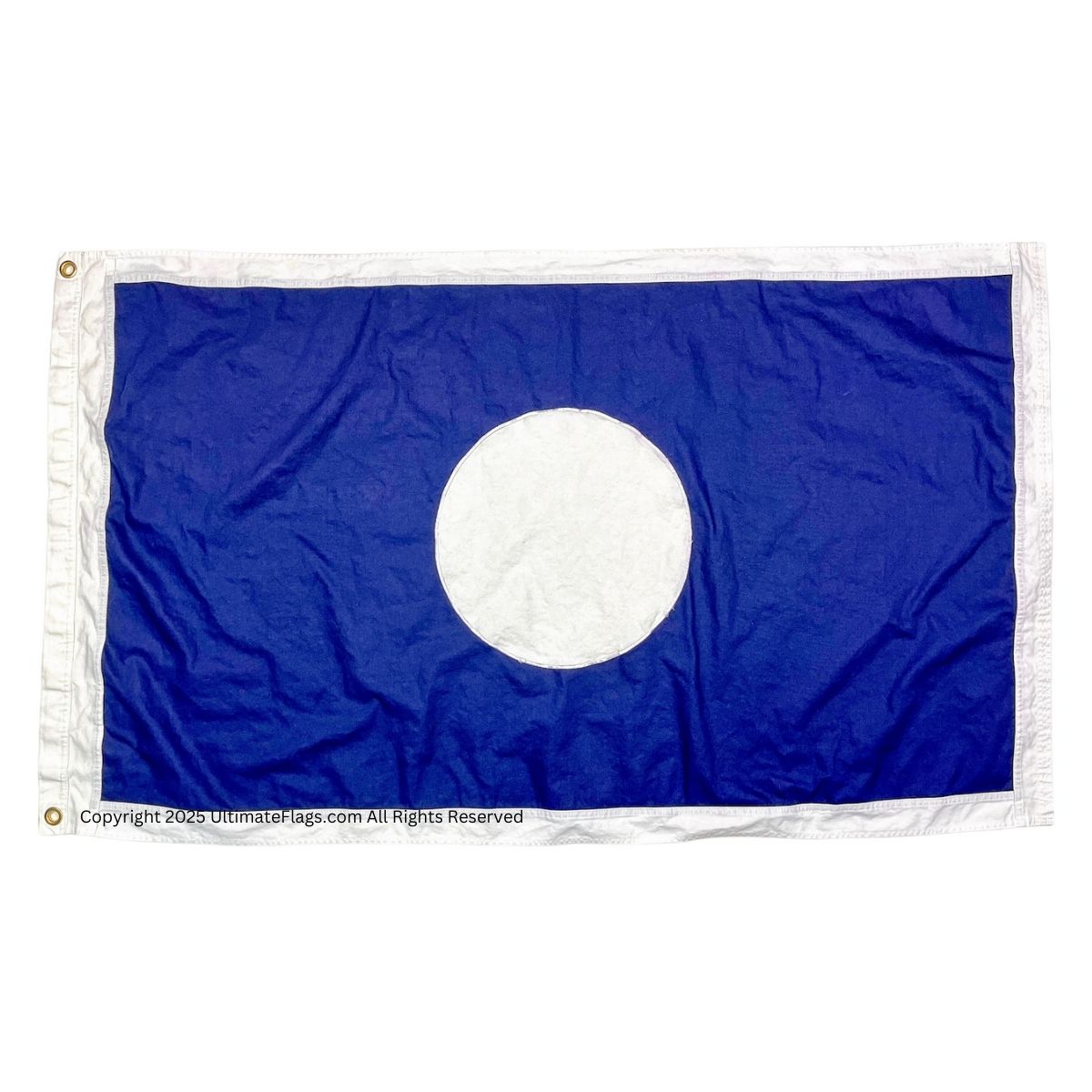 Blue flag with a white circle, perfect for outdoor display or decoration. Find cheap and affordable options for this design, the best place to buy online is UltimateFlags.com.