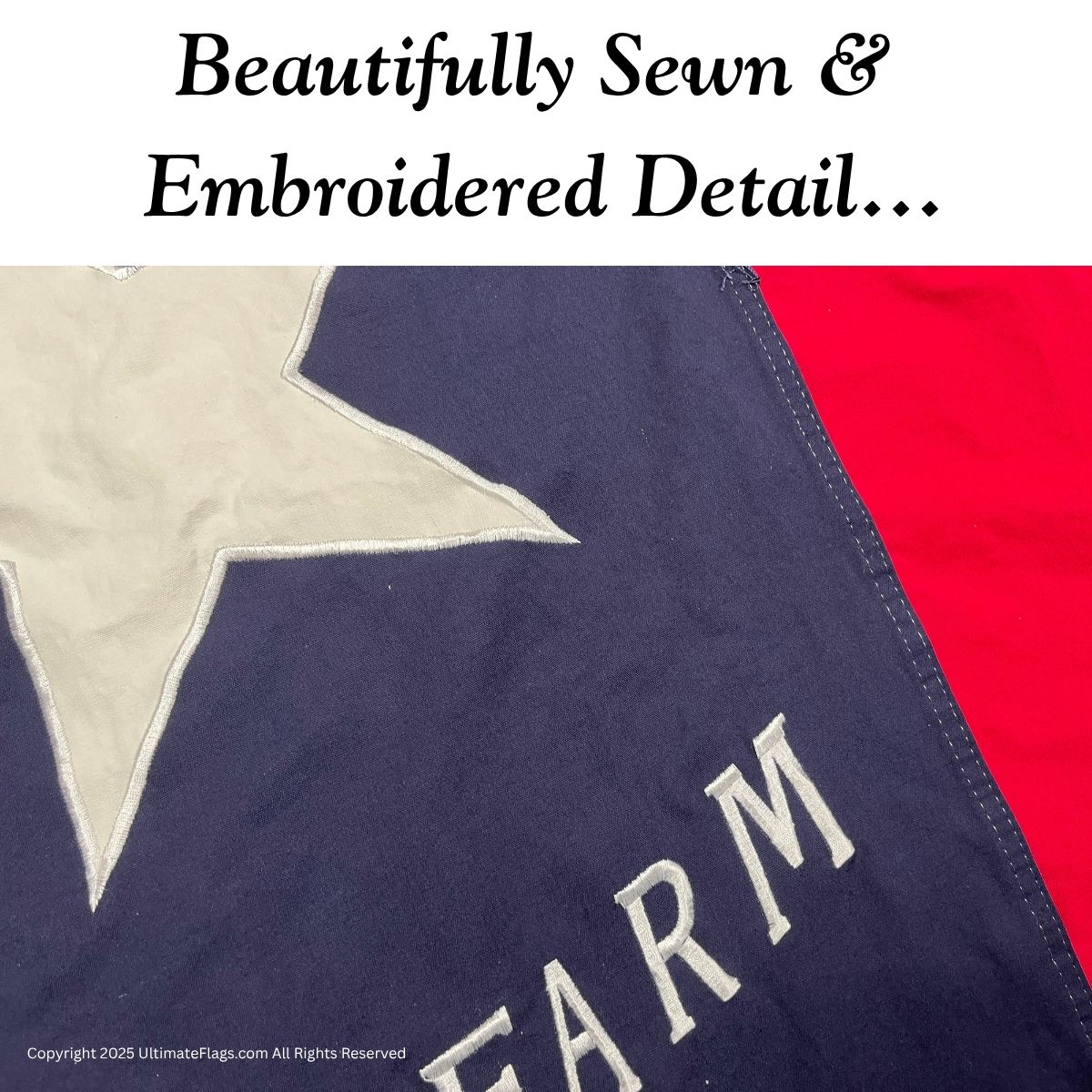 Beautifully sewn and embroidered detail showcasing a vibrant flag design, perfect for those looking to buy online at affordable prices. Discover the best options for flags that combine quality and value at UltimateFlags.com.