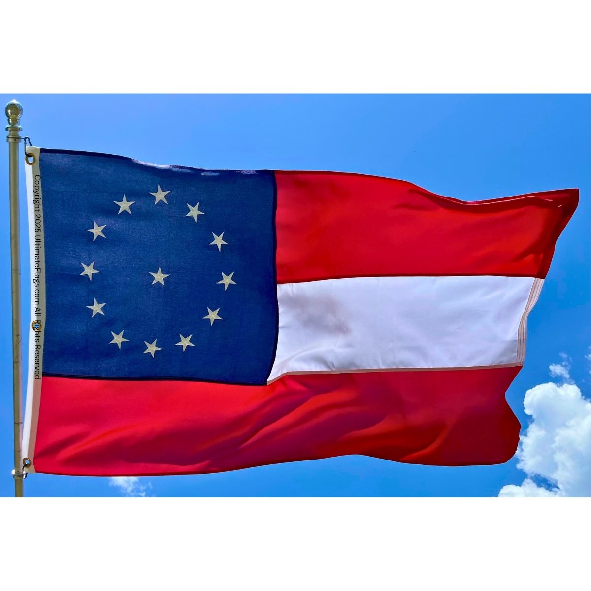 This image features a vibrant flag with a blue field adorned with stars and bold red and white stripes, representing a historical design. Ideal for collectors and history enthusiasts seeking cheap and affordable options, this flag is among the best choices to buy online. Visit UltimateFlags.com for more details.
