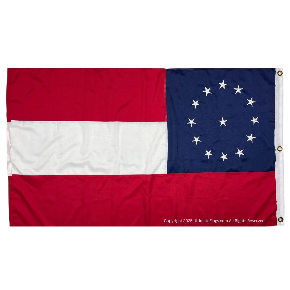 Historical flag featuring red, white, and blue colors with a circle of stars, representing heritage and patriotism. This affordable flag is perfect for collectors and enthusiasts looking to buy online. Find the best deals at UltimateFlags.com.