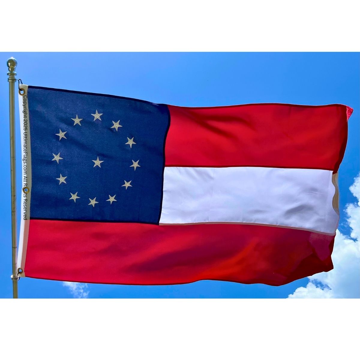 Discover the affordable and best-quality historical flag featuring a vibrant design with blue, red, and white colors, perfect for collectors or decoration. Buy online at UltimateFlags.com for great deals on this unique flag.