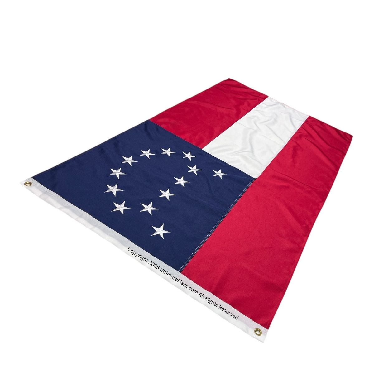Georgia state flag displayed, showcasing vibrant colors and design details. Perfect for those looking to buy online at affordable prices. Discover the best deals on flags at UltimateFlags.com.