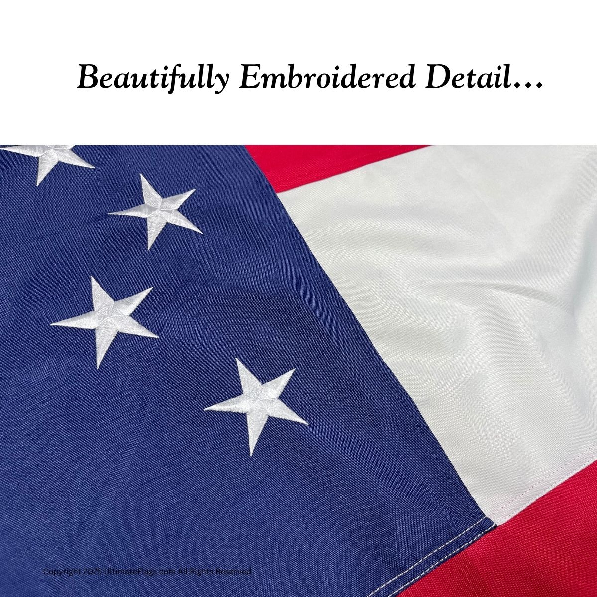 Beautifully embroidered detail on a flag showcasing vibrant colors and intricate stitching, perfect for those looking to buy online at affordable prices. Discover the best options for flags that fit your budget at UltimateFlags.com.