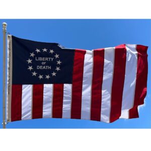 Historical American flag featuring "Liberty or Death" slogan, perfect for collectors and patriots. Buy online for cheap and affordable options. Discover the best selection at UltimateFlags.com.