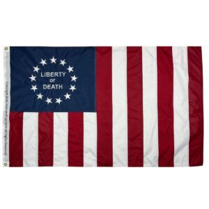 This vibrant "Liberty or Death" flag features a classic design with bold red and white stripes and a blue field adorned with stars, symbolizing patriotism and freedom. Perfect for those seeking cheap and affordable flags, this item is one of the best choices to buy online for home decor or events. Shop now at UltimateFlags.com.