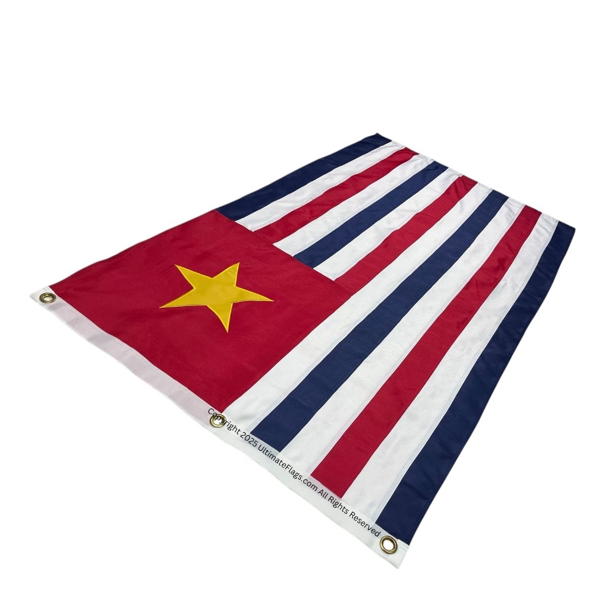 Vibrant flag featuring bold red, blue, and white stripes with a prominent yellow star, perfect for showcasing patriotism at events or in your home. Discover cheap and affordable options to buy online for the best quality flags at UltimateFlags.com.