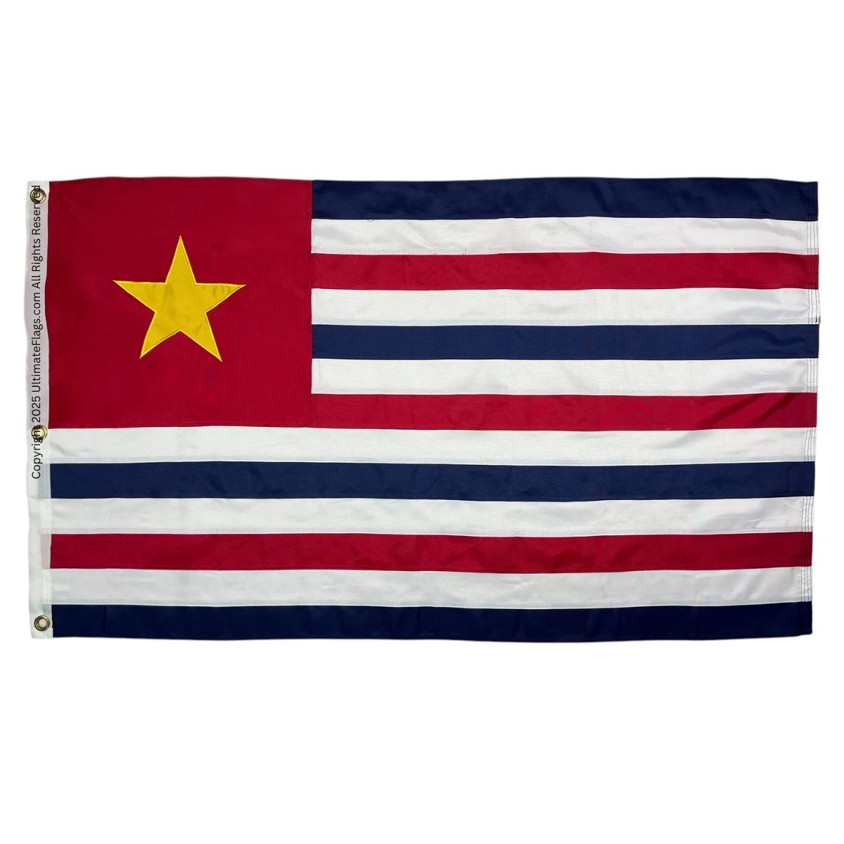 Vibrant flag featuring a red field with a yellow star and horizontal stripes in blue and white, perfect for showcasing pride and heritage. This affordable and high-quality flag is available for those looking to buy online. Discover the best options for flags at UltimateFlags.com.