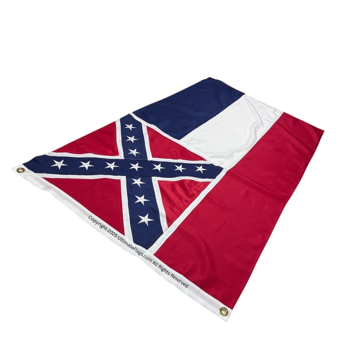 High-quality Mississippi flag featuring vibrant colors and detailed design, perfect for display or collection. Buy online for the best affordable options at UltimateFlags.com.
