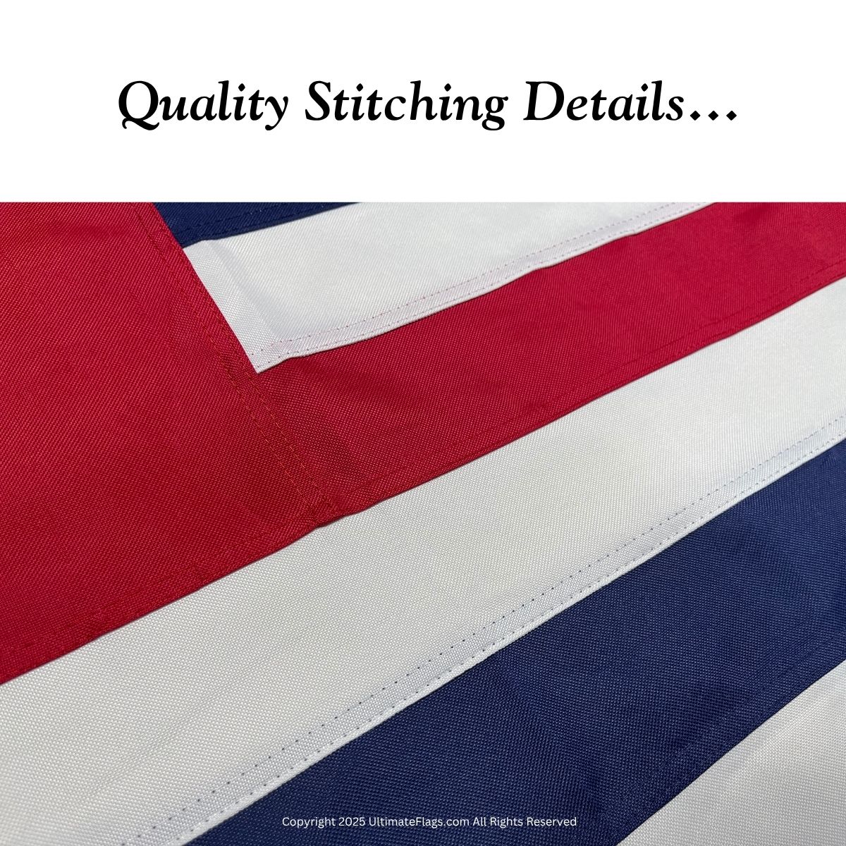 Quality stitching details showcasing the craftsmanship of flags. Discover affordable options for high-quality flags that you can buy online. Find the best deals on flags at UltimateFlags.com.