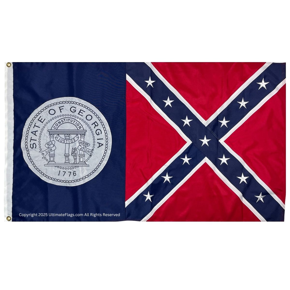 State of Georgia flag featuring the emblem and Confederate design, ideal for collectors and enthusiasts. This affordable flag is perfect for showcasing pride and heritage. Buy online for the best deals at UltimateFlags.com.