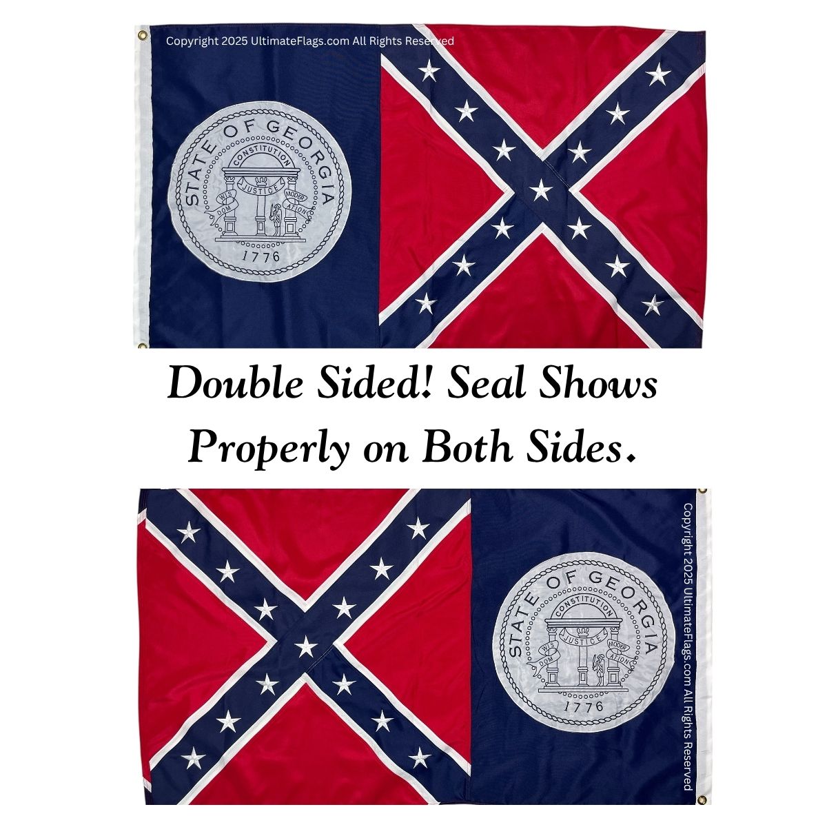 Double-sided flag featuring the seal, showcasing vibrant colors and details on both sides, ideal for display. Buy online for affordable prices and the best quality flags. Shop at UltimateFlags.com.