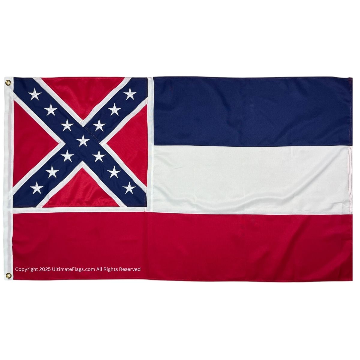Mississippi state flag showcasing vibrant colors and iconic design, perfect for collectors and enthusiasts. Buy online for cheap and affordable options at UltimateFlags.com. Best quality flags available for your needs.