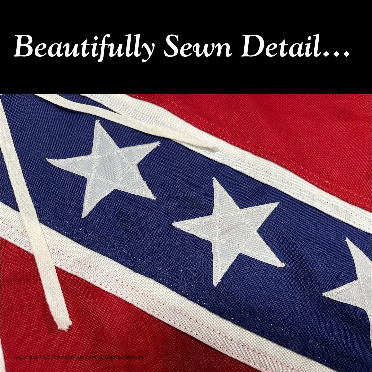Beautifully sewn detail of a flag showcasing vibrant colors and intricate stitching, perfect for those looking to buy online affordable and cheap flags. Discover the best options at UltimateFlags.com.